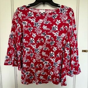 J Jill 3/4 sleeve top, red, white, and blue, XS
